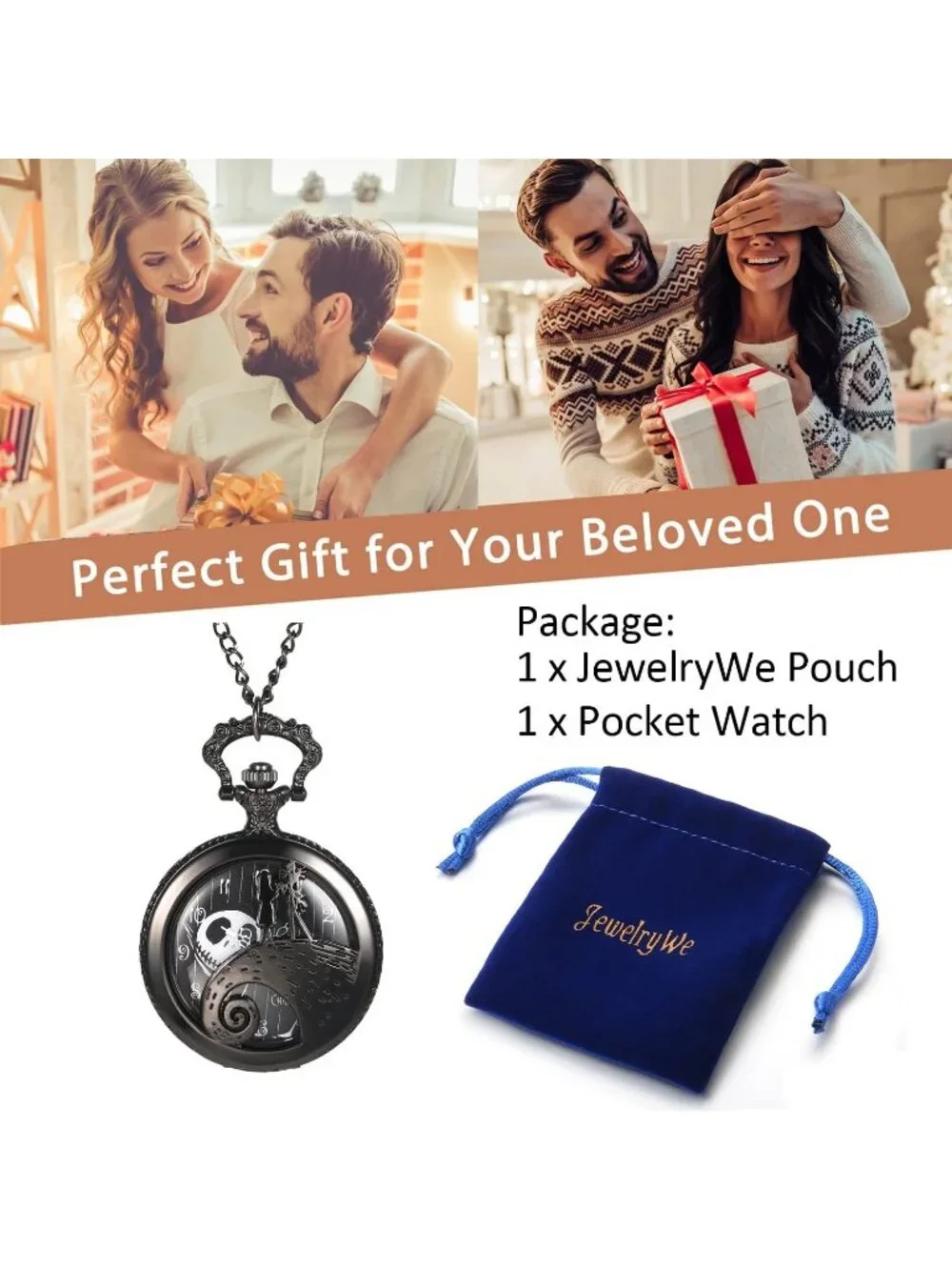 Unisex Black Analog Christmas Antique Quartz Pendant Necklace Round Pocket Watch